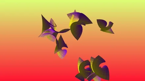 Multicolored Curved Geometric Shapes Rotating on Red-Yellow Background Stock Footage 340370876