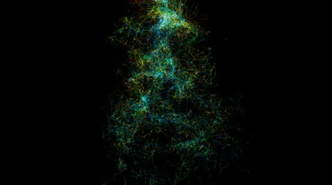 Multicolored dancing fire exploding particles on a black background, cgi effect Video stock 39002047