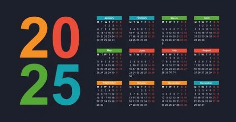 Multicolored dark calendar week starts on Monday Stock Illustration