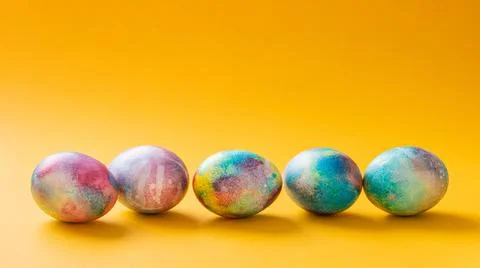 Multicolored decorated Easter eggs Stock Photos