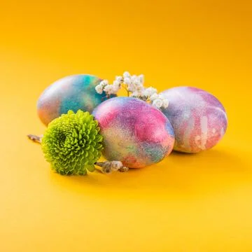 Multicolored decorated Easter eggs Stock Photos