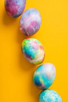 Multicolored decorated Easter eggs Stock Photos