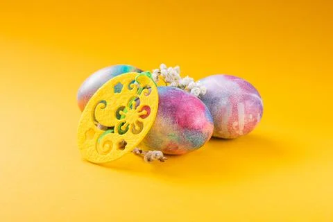 Multicolored decorated Easter eggs Stock Photos