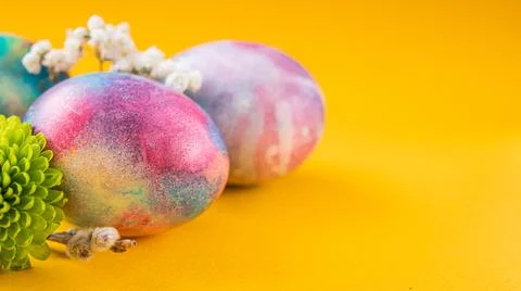 Multicolored decorated Easter eggs Stock Photos