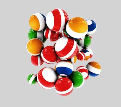 Multicolored decorative balls on gray background, Abstract, 3d illustration. Stock Illustration