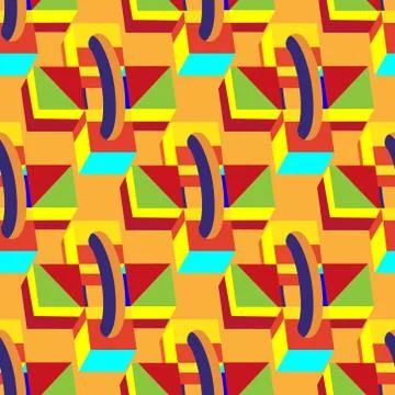 Multicolored decorative seamless boxes, cubes on orange background Stock Illustration