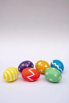 Multicolored Designed Easter Eggs Set on White Background Stock-Fotos