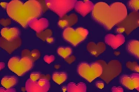 Multicolored different hearts, pixel effect, dark background Stock Illustration