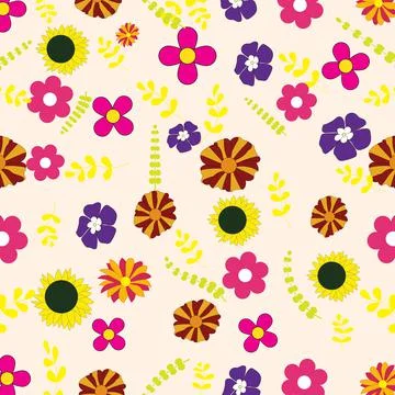 Multicolored differente romantic flowers of seamless pattern with fucolor vec Stock Illustration