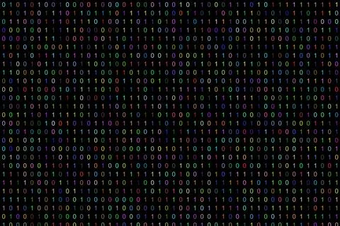 Multicolored digital binary data flow with zero and one digits isolated on .. Stock Illustration