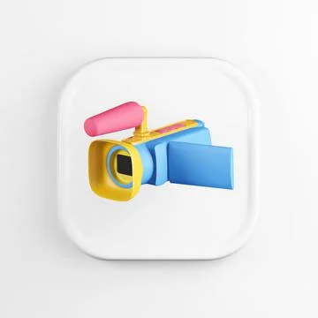Multicolored digital video camera icon. 3d rendering white square button key, Stock Illustration