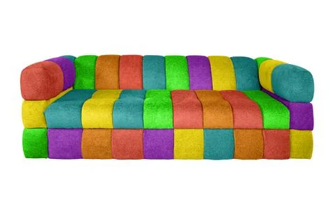 Multicolored disco couch isolated on white background, abstract empty backdro Stock Photos