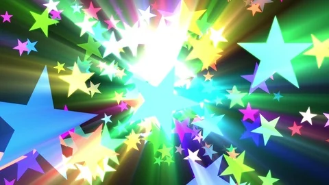 Multicolored Disco Stars Warm Rays VJ Motion Background Loop Roll Left Stock Footage 70664320
