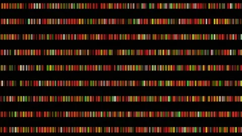 Multicolored DNA  barcodes move horizontally left to right. 3d animation render Stock Footage 149390034