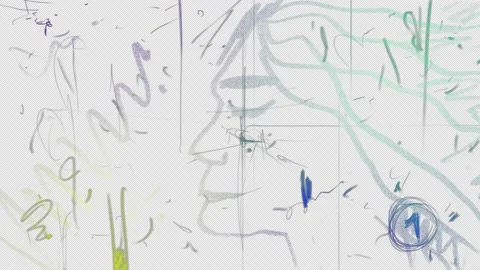 Multicolored doodle people faces and scratches on a black screen. Stock Footage 237335213
