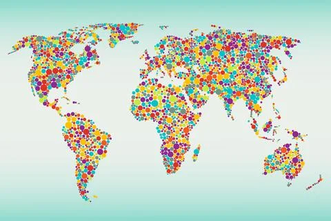 Multicolored dots world map Stock Illustration