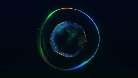 Multicolored dotted digital orb on black background, vibrant futuristic par.. 스톡 일러스트