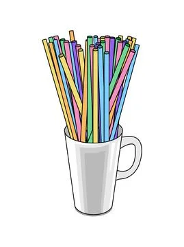 Multicolored drinking straws in a cup isolated on white background. Vector Stock Illustration