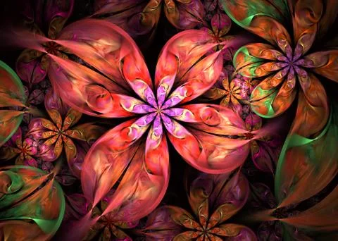 Multicolored Dynamic and flowing natural forms. Abstract fractal Flowers. Stock-Illustration