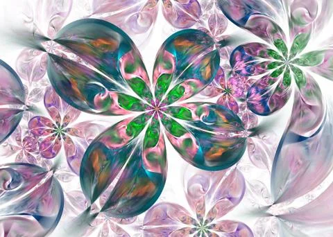 Multicolored Dynamic and flowing natural forms. Abstract fractal Flowers. Stock-Illustration