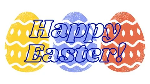 Multicolored easter eggs with a dark blue inscription Happy Easter on top of it Stock Illustration