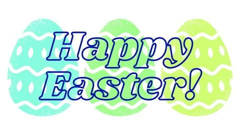 Multicolored easter eggs with a dark blue inscription Happy Easter on top of it Stock Illustration