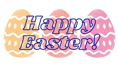 Multicolored easter eggs with a dark blue inscription Happy Easter on top of it Stock Illustration
