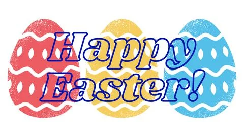 Multicolored easter eggs with a dark blue inscription Happy Easter on top of it Stock Illustration
