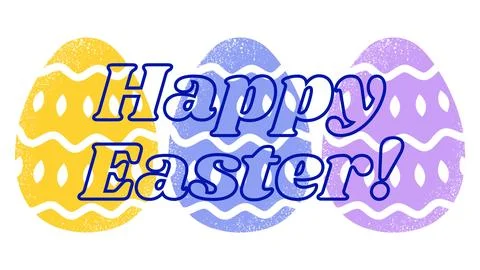 Multicolored easter eggs with a dark blue inscription Happy Easter on top of it Stock Illustration