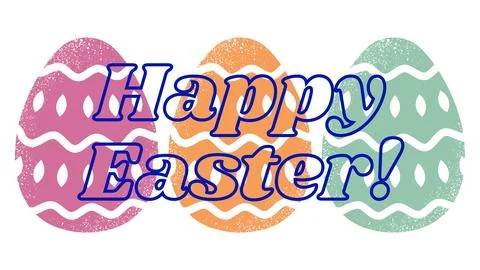 Multicolored easter eggs with a dark blue inscription Happy Easter on top of it Stock Illustration