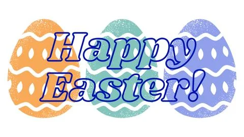 Multicolored easter eggs with a dark blue inscription Happy Easter on top of it Stock Illustration