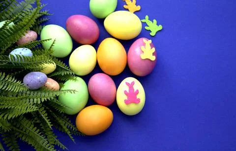 Multicolored Easter eggs, design for the holiday. Stock Photos
