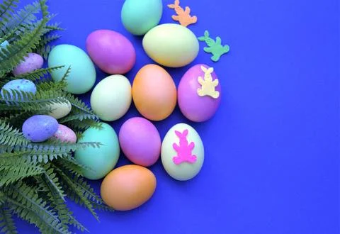 Multicolored Easter eggs, design for the holiday. Stock Photos