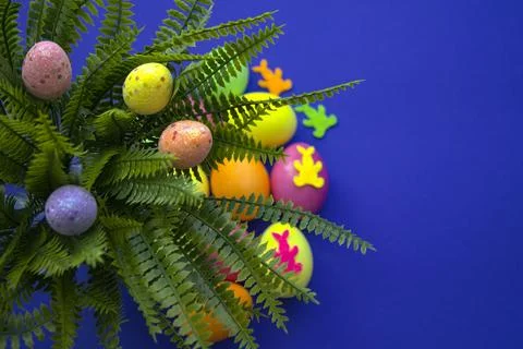 Multicolored Easter eggs, design for the holiday. Stock Photos