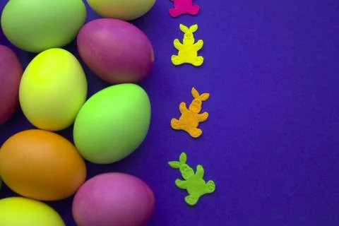 Multicolored Easter eggs, design for the holiday. Stock Photos