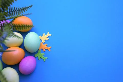 Multicolored Easter eggs, design for the holiday. Stock Photos