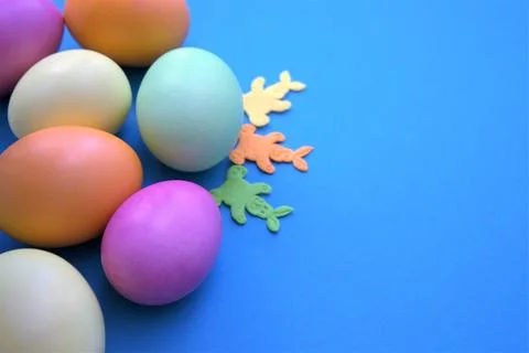 Multicolored Easter eggs, design for the holiday. Stock Photos