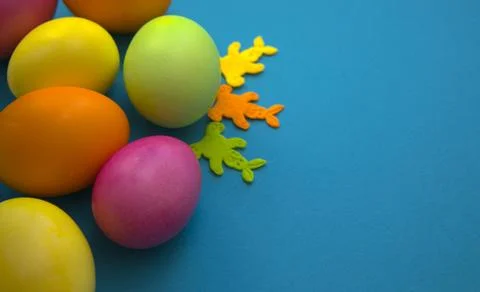 Multicolored Easter eggs, design for the holiday. Stock Photos