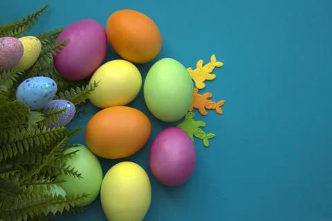 Multicolored Easter eggs, design for the holiday. Stock Photos