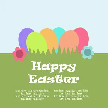 Multicolored Easter eggs on green grass. Easter. Stock Illustration