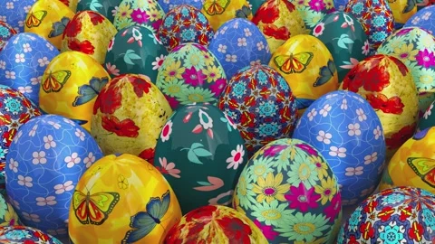 Multicolored Easter eggs with intricate floral and geometric patterns Stock Footage 297846769
