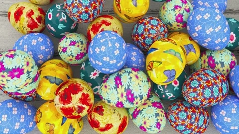 Multicolored Easter eggs with intricate floral and geometric patterns Stock Footage 297961738