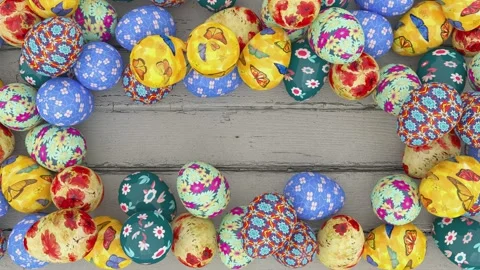 Multicolored Easter eggs with intricate floral and geometric patterns Stock Footage 298587997