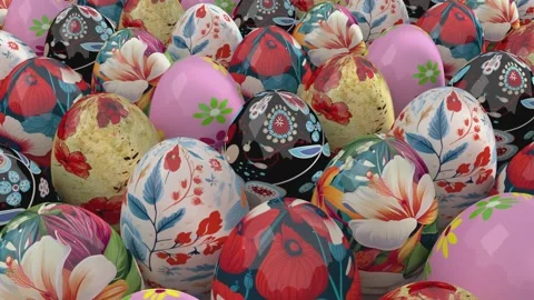 Multicolored Easter eggs with intricate floral and geometric patterns Stock Footage 299829084