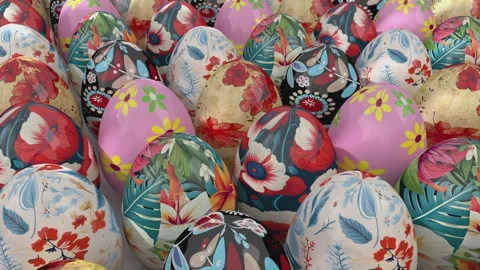 Multicolored Easter eggs with intricate floral and geometric patterns Stock Footage 299829216