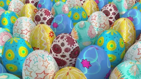 Multicolored Easter eggs with intricate floral and geometric patterns Stock Footage 299966073