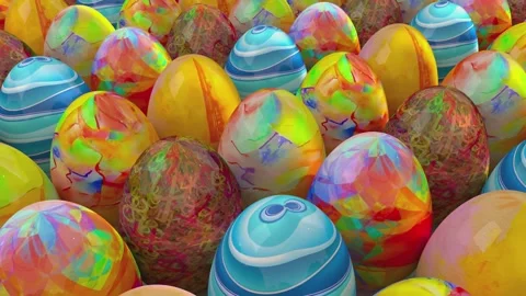 Multicolored Easter eggs with intricate floral and geometric patterns Stock Footage 300013466