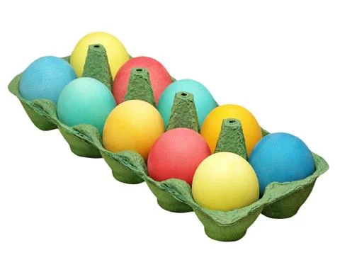 Multicolored easter eggs in a pot. Stock Photos
