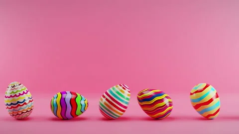 Multicolored Easter eggs rolling on a red background. Loop animation Stock Footage 231627745