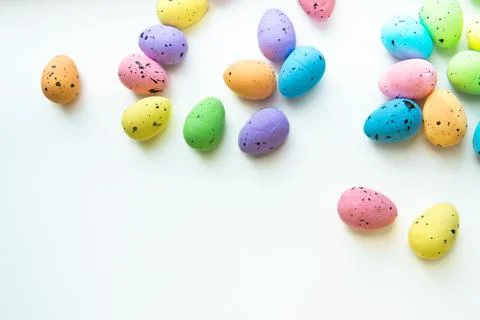 Multicolored Easter eggs on a white background. Decorative easter eggs Stock Photos
